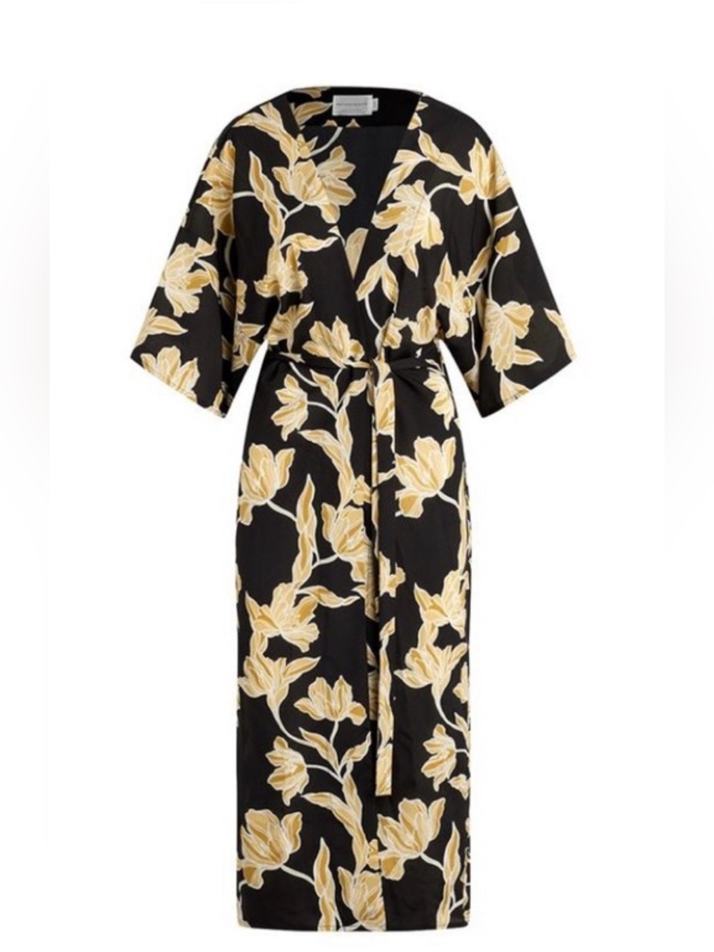 Maison Du Soir Black Floral Kimono/Robe Beige Floral Print Elegant Luxury